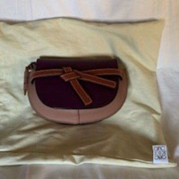 Loewe Gate Bag Mini in soft calfskin and jacquard - prune / havana colours - Picture 6 of 6